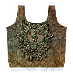 Elegant Clef With Floral Elements On A Background With Damasks Full Print Recycle Bags (l)  by FantasyWorld7