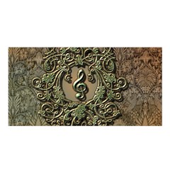 Elegant Clef With Floral Elements On A Background With Damasks Satin Shawl by FantasyWorld7