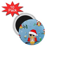 Funny, Cute Christmas Owls With Snowflakes 1 75  Magnets (10 Pack) 