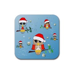 Funny, Cute Christmas Owls With Snowflakes Rubber Coaster (square) 