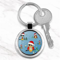 Funny, Cute Christmas Owls With Snowflakes Key Chains (round) 