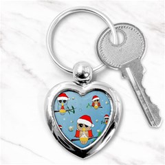 Funny, Cute Christmas Owls With Snowflakes Key Chains (heart) 