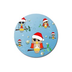 Funny, Cute Christmas Owls With Snowflakes Magnet 3  (round)