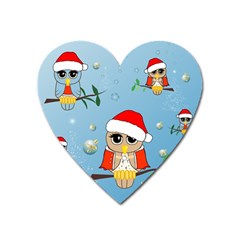 Funny, Cute Christmas Owls With Snowflakes Heart Magnet by FantasyWorld7