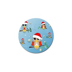 Funny, Cute Christmas Owls With Snowflakes Golf Ball Marker