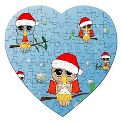 Funny, Cute Christmas Owls With Snowflakes Jigsaw Puzzle (heart)