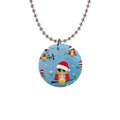 Funny, Cute Christmas Owls With Snowflakes Button Necklaces by FantasyWorld7