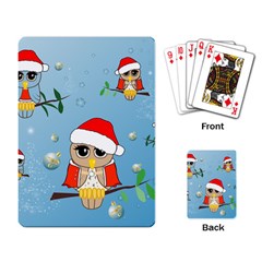 Funny, Cute Christmas Owls With Snowflakes Playing Card