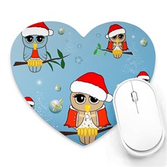 Funny, Cute Christmas Owls With Snowflakes Heart Mousepads