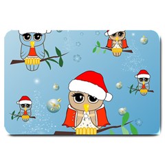 Funny, Cute Christmas Owls With Snowflakes Large Doormat 