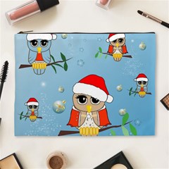 Funny, Cute Christmas Owls With Snowflakes Cosmetic Bag (xl)