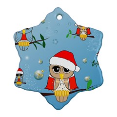 Funny, Cute Christmas Owls With Snowflakes Snowflake Ornament (2-side)