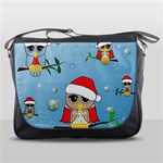 Funny, Cute Christmas Owls With Snowflakes Messenger Bags Front