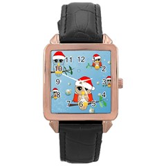 Funny, Cute Christmas Owls With Snowflakes Rose Gold Watches