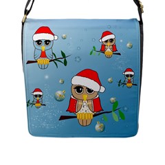 Funny, Cute Christmas Owls With Snowflakes Flap Messenger Bag (l)  by FantasyWorld7