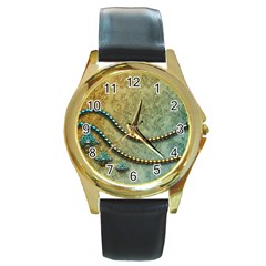 Elegant Vintage With Pearl Necklace Round Gold Metal Watches