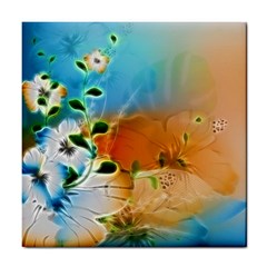 Wonderful Flowers In Colorful And Glowing Lines Tile Coasters