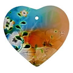 Wonderful Flowers In Colorful And Glowing Lines Ornament (heart)  by FantasyWorld7