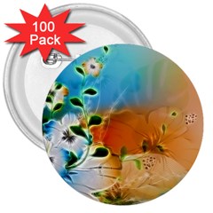 Wonderful Flowers In Colorful And Glowing Lines 3  Buttons (100 Pack) 