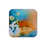 Wonderful Flowers In Colorful And Glowing Lines Rubber Coaster (Square) 