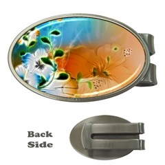 Wonderful Flowers In Colorful And Glowing Lines Money Clips (oval) 