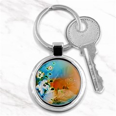 Wonderful Flowers In Colorful And Glowing Lines Key Chains (round) 