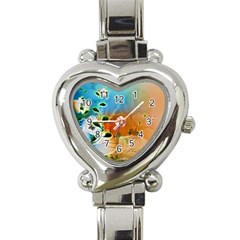 Wonderful Flowers In Colorful And Glowing Lines Heart Italian Charm Watch