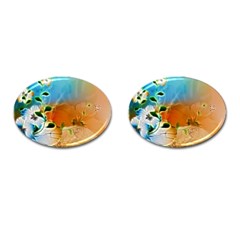 Wonderful Flowers In Colorful And Glowing Lines Cufflinks (oval)