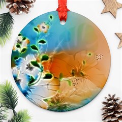 Wonderful Flowers In Colorful And Glowing Lines Round Ornament (two Sides) 