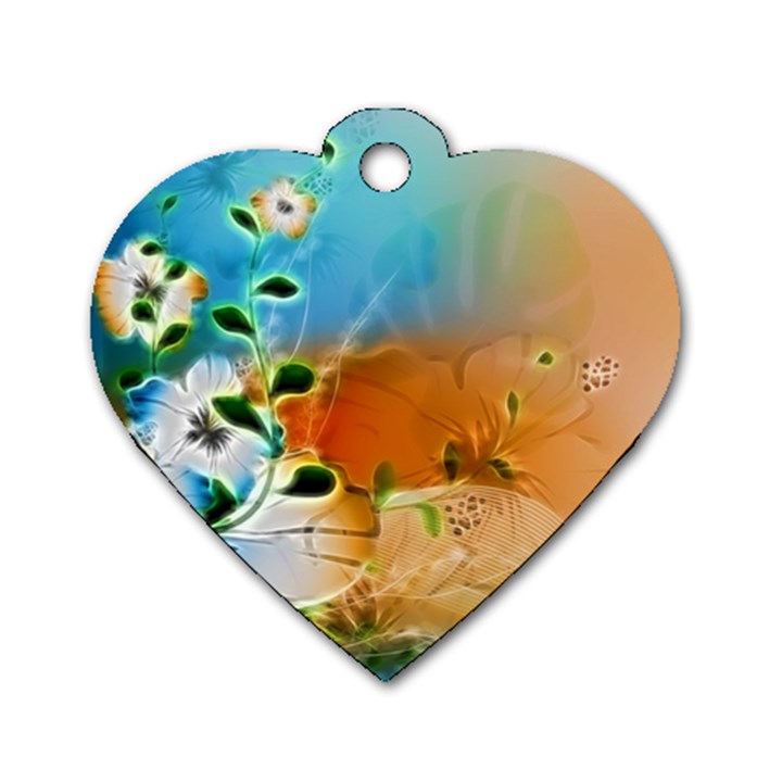 Wonderful Flowers In Colorful And Glowing Lines Dog Tag Heart (Two Sides)