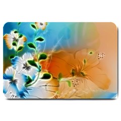 Wonderful Flowers In Colorful And Glowing Lines Large Doormat 