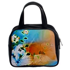 Wonderful Flowers In Colorful And Glowing Lines Classic Handbags (2 Sides)