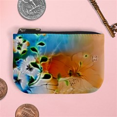 Wonderful Flowers In Colorful And Glowing Lines Mini Coin Purses