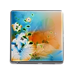 Wonderful Flowers In Colorful And Glowing Lines Memory Card Reader (square)