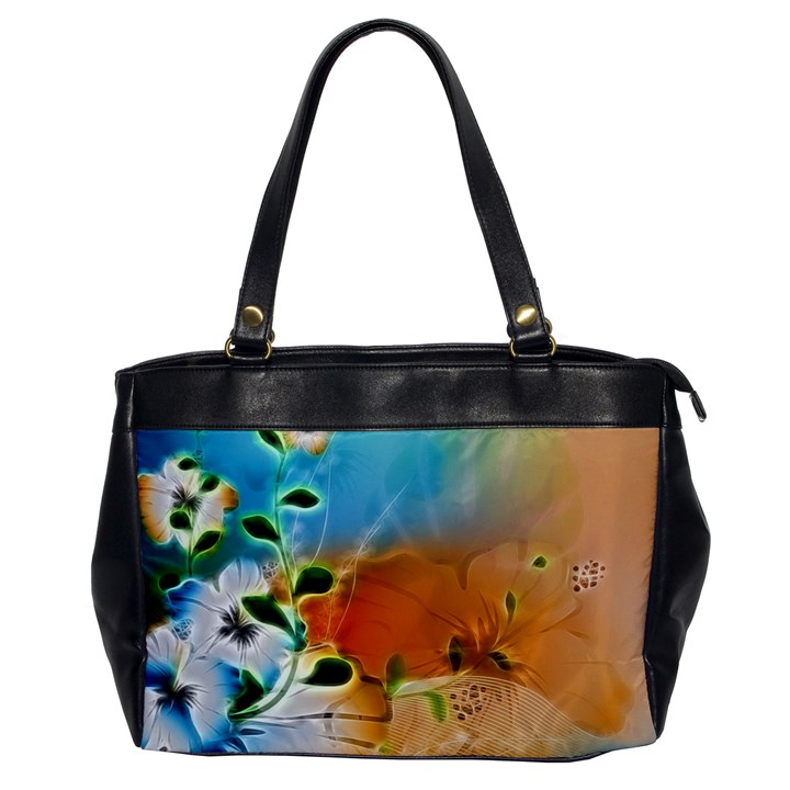 Wonderful Flowers In Colorful And Glowing Lines Office Handbags