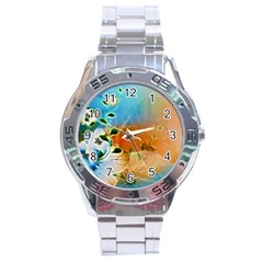 Wonderful Flowers In Colorful And Glowing Lines Stainless Steel Men s Watch