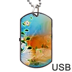 Wonderful Flowers In Colorful And Glowing Lines Dog Tag Usb Flash (one Side)