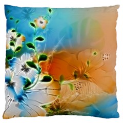 Wonderful Flowers In Colorful And Glowing Lines Large Cushion Cases (one Side)  by FantasyWorld7