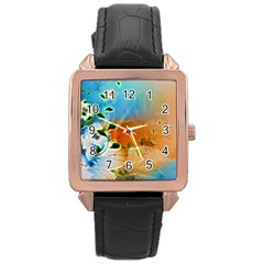 Wonderful Flowers In Colorful And Glowing Lines Rose Gold Watches