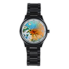 Wonderful Flowers In Colorful And Glowing Lines Stainless Steel Round Watches by FantasyWorld7