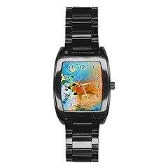 Wonderful Flowers In Colorful And Glowing Lines Stainless Steel Barrel Watch