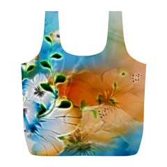 Wonderful Flowers In Colorful And Glowing Lines Full Print Recycle Bags (l)  by FantasyWorld7