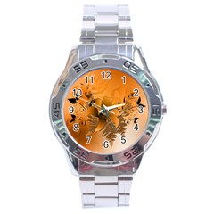 Awesome Summer  Flowers In Soft Red And Yellow Stainless Steel Men s Watch