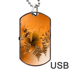 Awesome Summer  Flowers In Soft Red And Yellow Dog Tag Usb Flash (one Side)