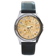 Flower Pattern In Soft  Colors Round Metal Watches