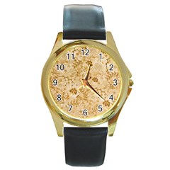 Flower Pattern In Soft  Colors Round Gold Metal Watches