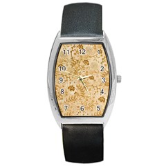 Flower Pattern In Soft  Colors Barrel Metal Watches