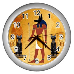 Anubis, Ancient Egyptian God Of The Dead Rituals  Wall Clocks (silver) 