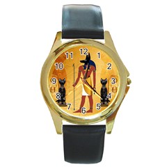 Anubis, Ancient Egyptian God Of The Dead Rituals  Round Gold Metal Watches