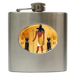 Anubis, Ancient Egyptian God Of The Dead Rituals  Hip Flask (6 Oz) by FantasyWorld7